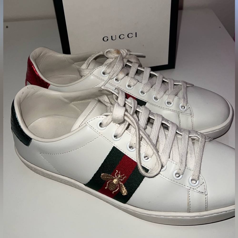 Gucci Ace White Leather Sneakers - Picture 1 of 3